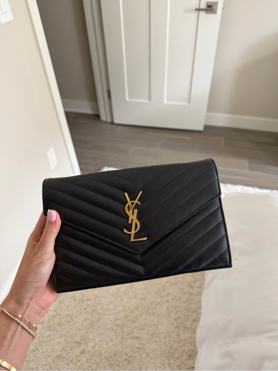 Saint Laurent Handbags - Saint Laurent Black Chevron YSL Logo Wristlet with Gold Hardware